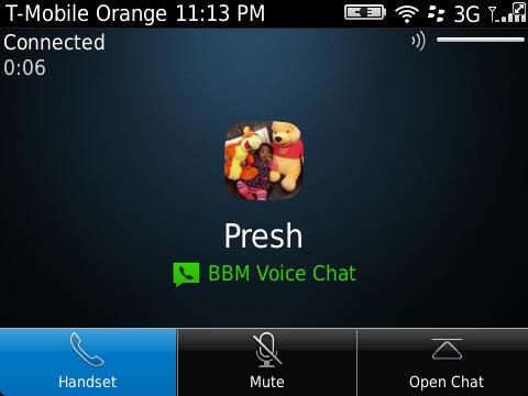 Screenshot of BBM Voice Chat Test-Call between I and a willing friend.