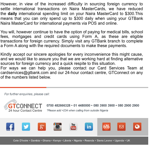 Circular from Guaranty Trust Bank to its Customers Sunday Morning